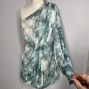 Bronx and Banco One Shoulder Dress in Blue and White